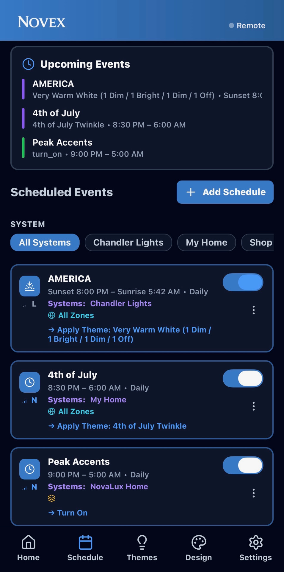 Novex App - Schedule